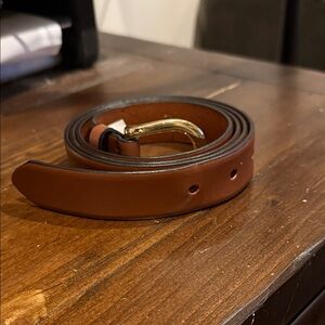 J. Crew Classic Brown Leather Belt with Gold Buckle